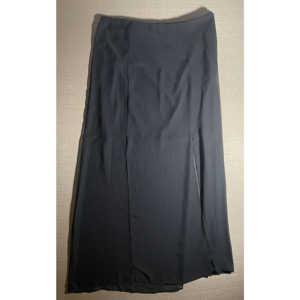 METAPHOR Women's Large L Black Maxi Skirt Slit Leg Front Sheer Lined Short Skirt